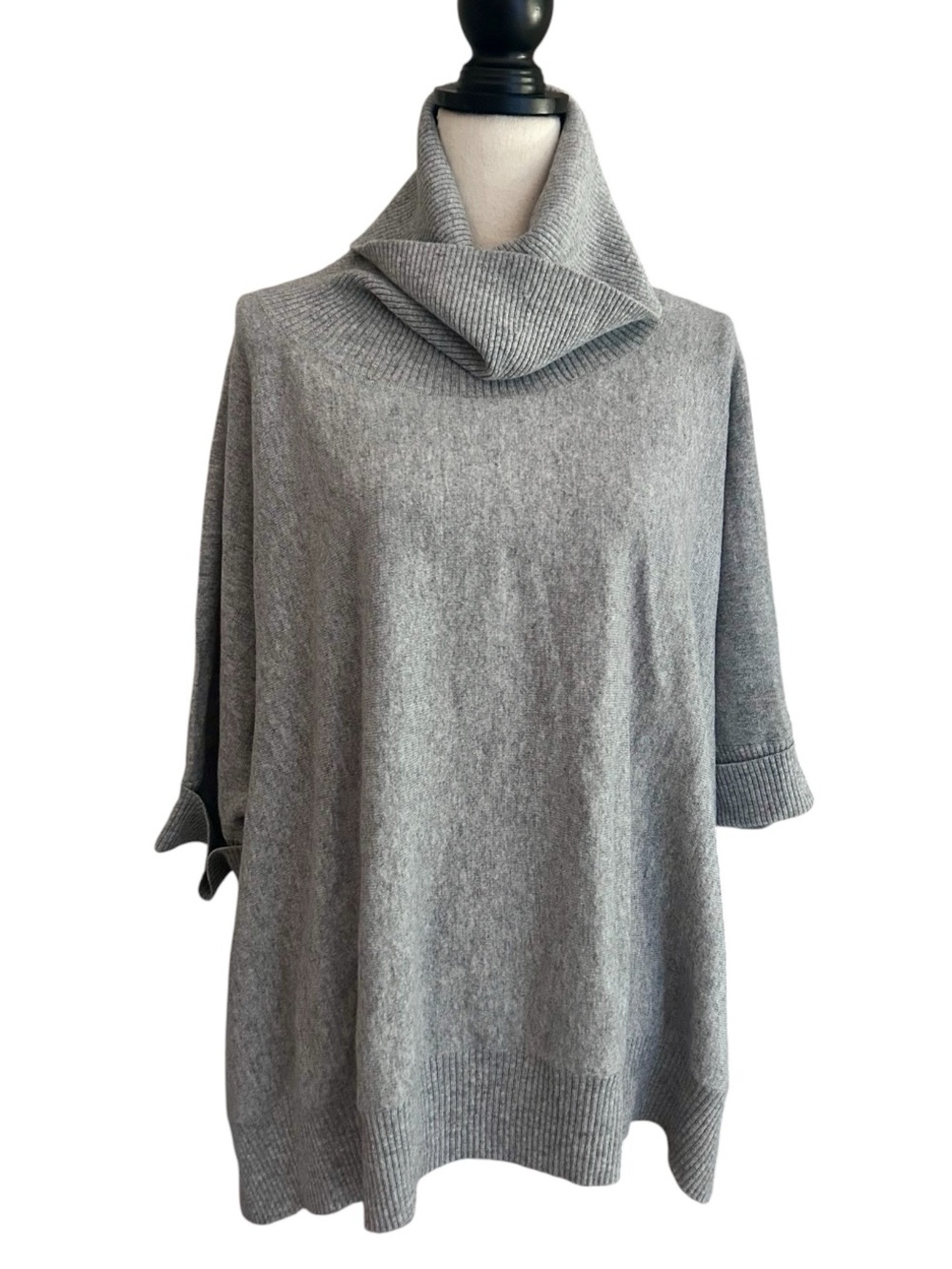 Pure Collection 100% Cashmere Cowl Neck Poncho Sweater Gray Sz Small Oversized